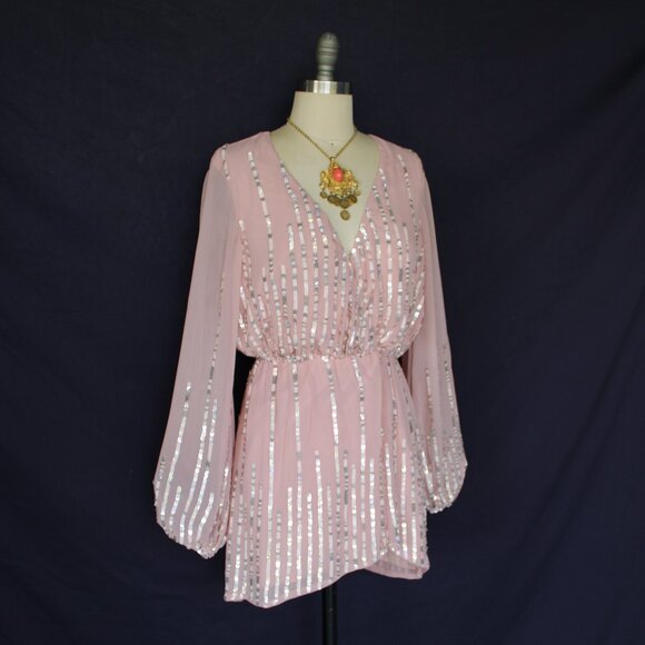 lovers and friends poppy pink blush embelished sequin mini dress wrap tunic $358 - Picture 9 of 12